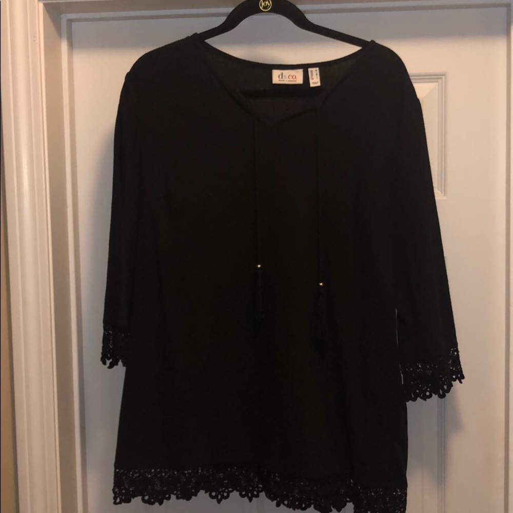 Denim & Co Black Top with Crochet Detail